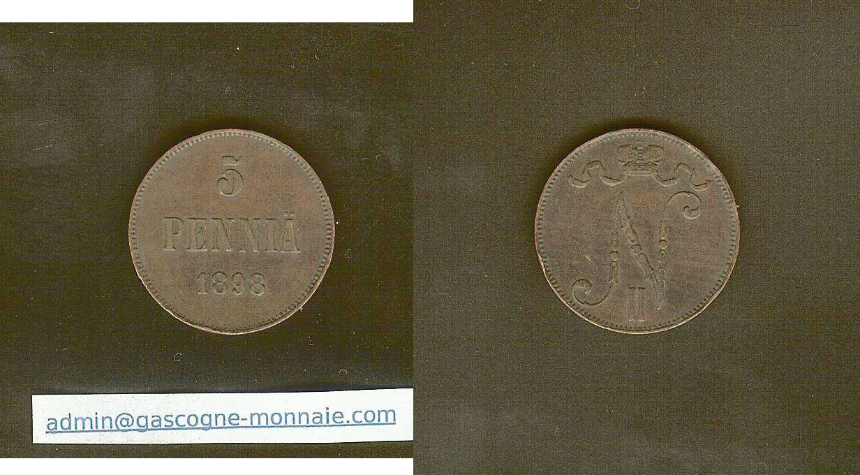 Finlande 5 pennia Nicolas II 1898 TTB+